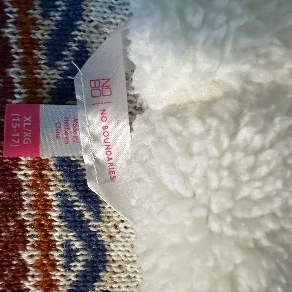 No Boundaries hooded long cardigan, southwest design, furry hood, L, EUC - Picture 9 of 9